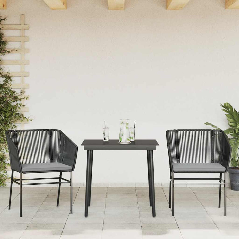 vidaXL 3 Piece Garden Dining Set with Cushions Black Poly Rattan Glass