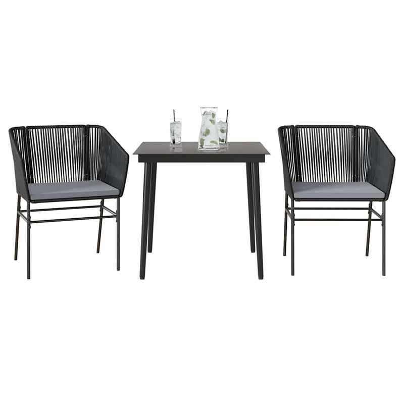 vidaXL 3 Piece Garden Dining Set with Cushions Black Poly Rattan Glass