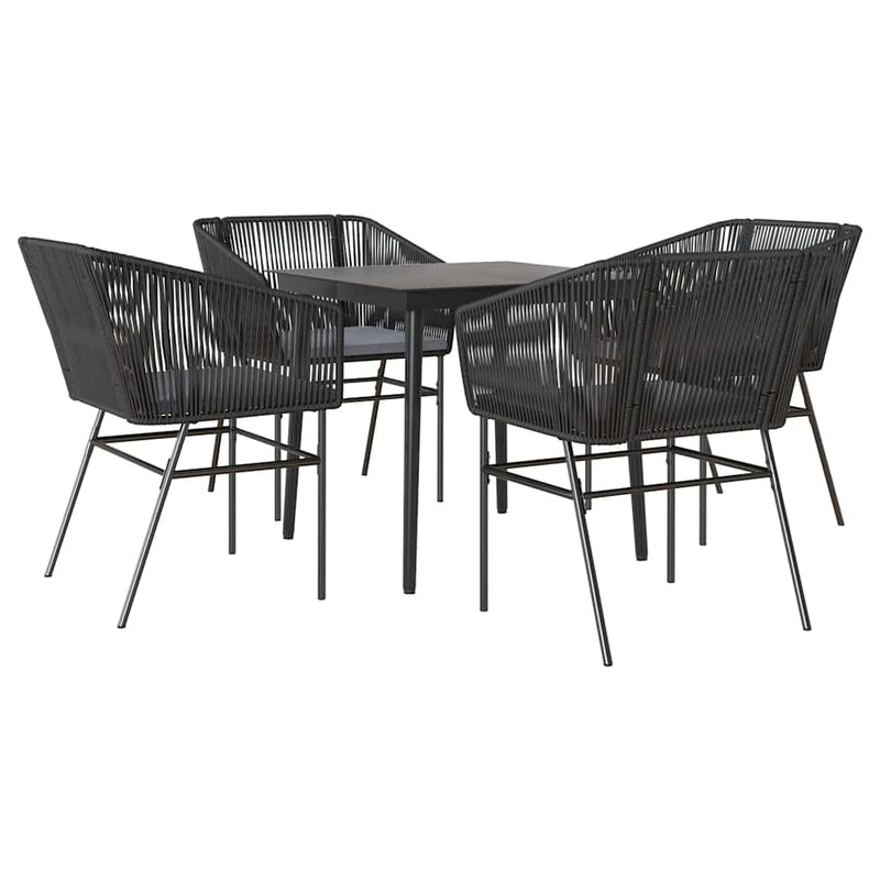 vidaXL 5 Piece Garden Dining Set with Cushions Black Poly Rattan Glass