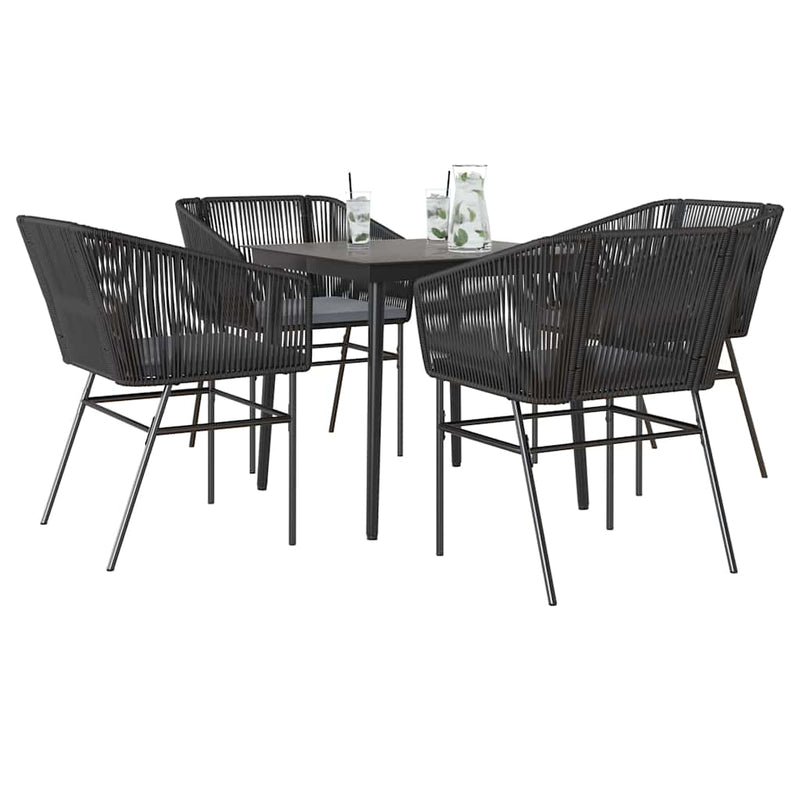 vidaXL 5 Piece Garden Dining Set with Cushions Black Poly Rattan Glass