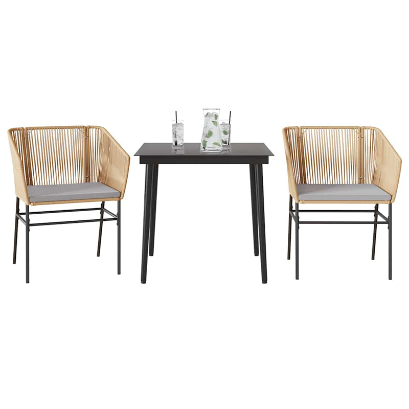 vidaXL 3 Piece Garden Dining Set with Cushions Brown Poly Rattan Glass