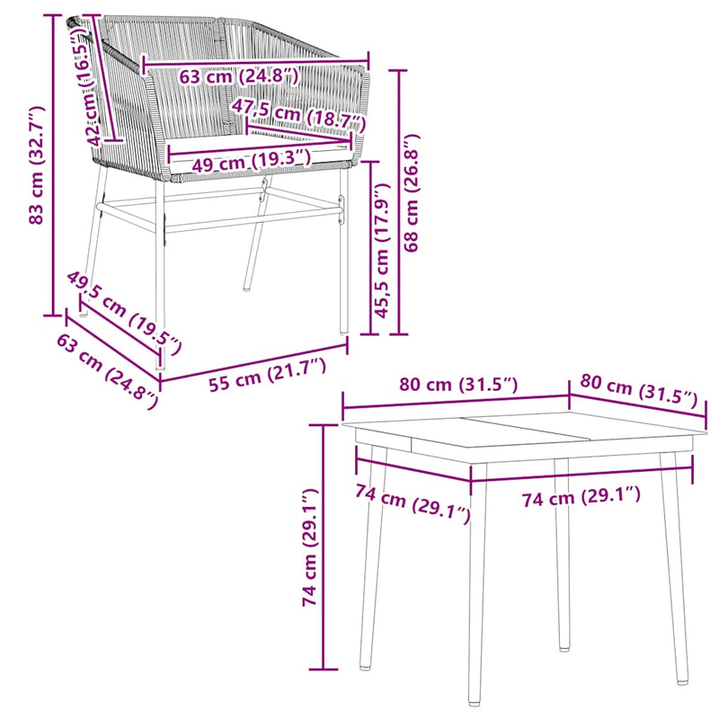 vidaXL 5 Piece Garden Dining Set with Cushions Brown Poly Rattan Glass