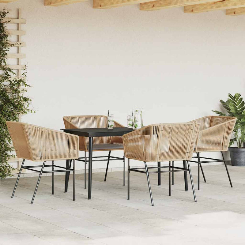 vidaXL 5 Piece Garden Dining Set with Cushions Brown Poly Rattan Glass