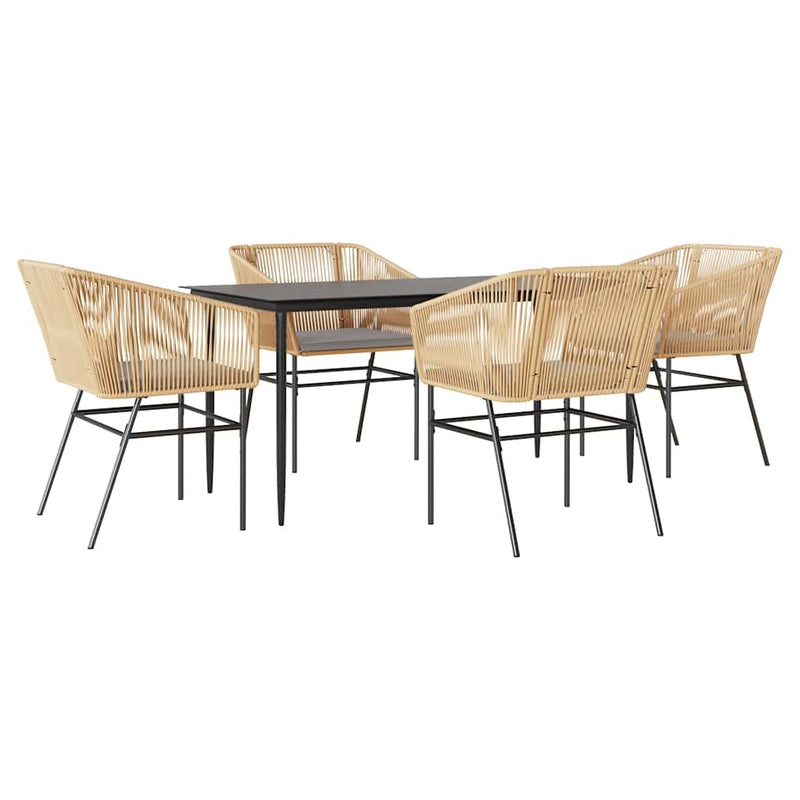 vidaXL 5 Piece Garden Dining Set with Cushions Brown Poly Rattan Glass
