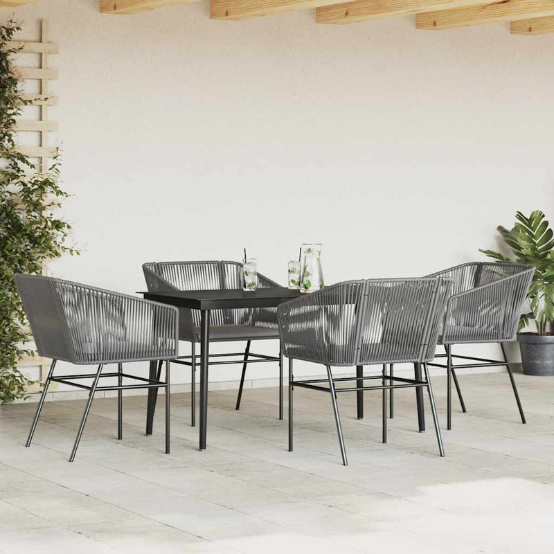 vidaXL 5 Piece Garden Dining Set with Cushions Grey Poly Rattan Glass