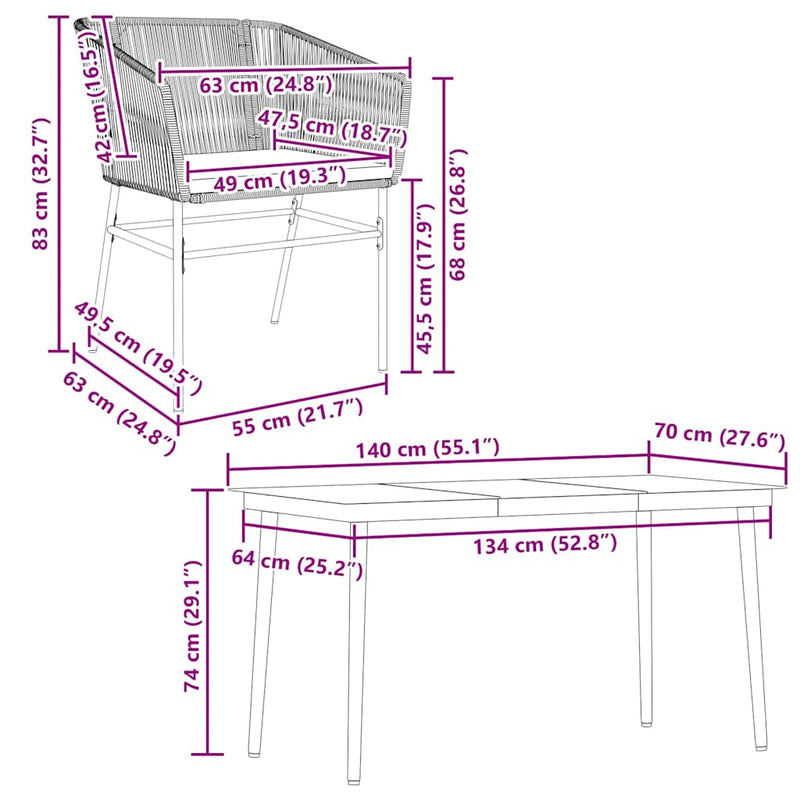vidaXL 5 Piece Garden Dining Set with Cushions Grey Poly Rattan Glass