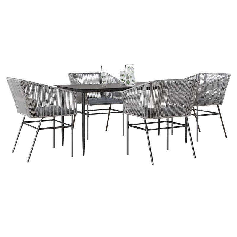vidaXL 5 Piece Garden Dining Set with Cushions Grey Poly Rattan Glass