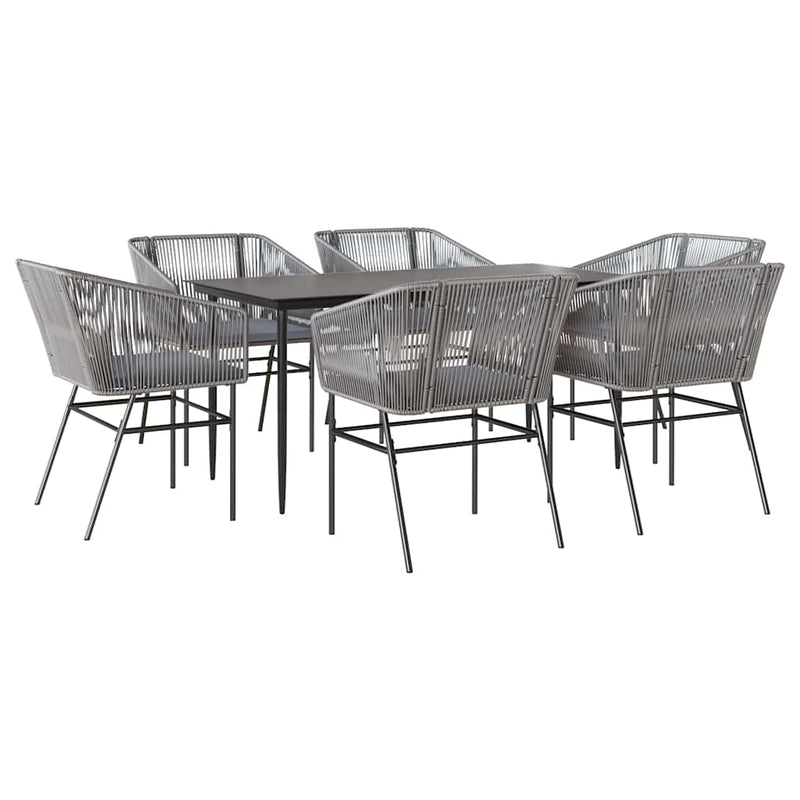 vidaXL 7 Piece Garden Dining Set with Cushions Grey Poly Rattan Glass