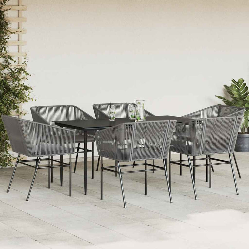 vidaXL 7 Piece Garden Dining Set with Cushions Grey Poly Rattan Glass