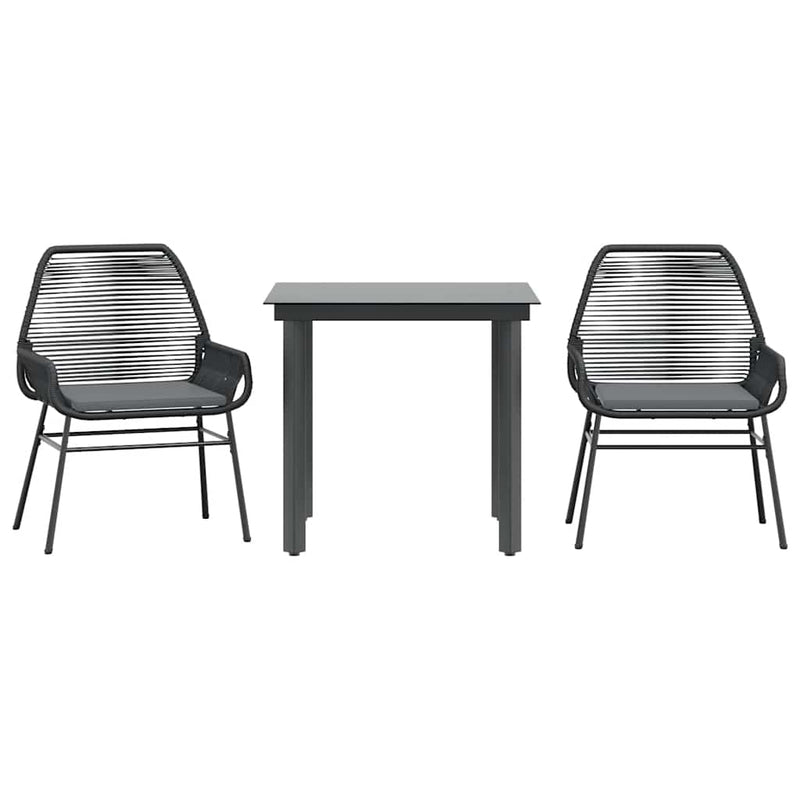vidaXL 3 Piece Garden Dining Set with Cushions Black Poly Rattan Glass