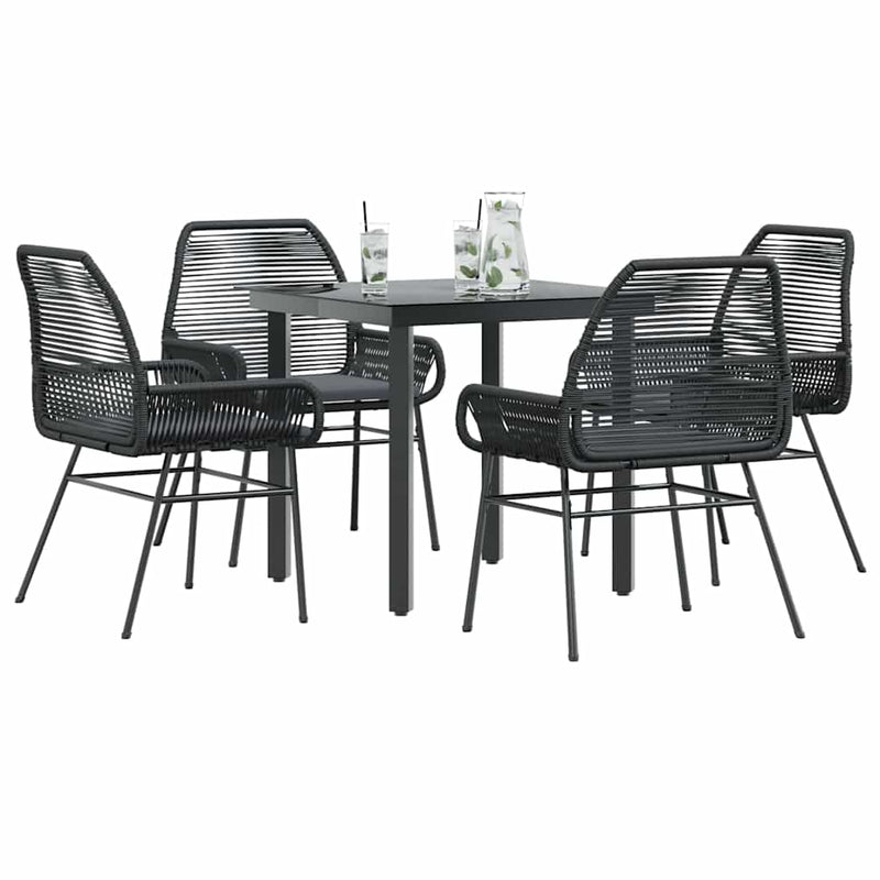 vidaXL 5 Piece Garden Dining Set with Cushions Black Poly Rattan Glass