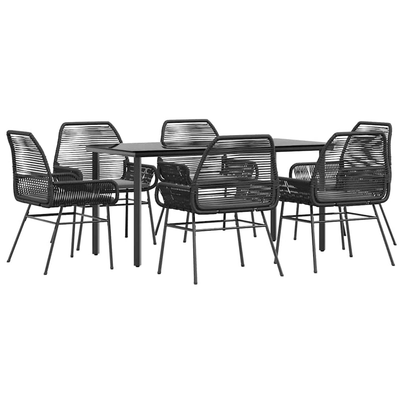vidaXL 7 Piece Garden Dining Set with Cushions Black Poly Rattan Glass