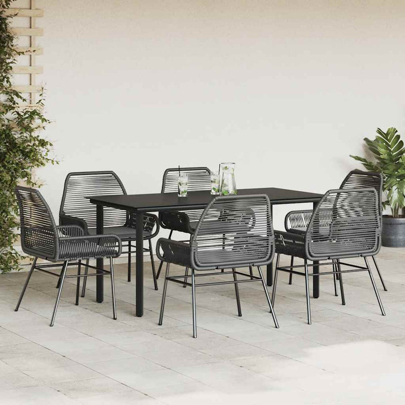 vidaXL 7 Piece Garden Dining Set with Cushions Black Poly Rattan Glass