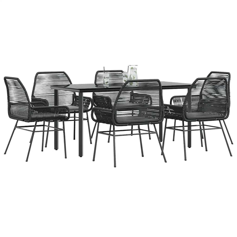 vidaXL 7 Piece Garden Dining Set with Cushions Black Poly Rattan Glass