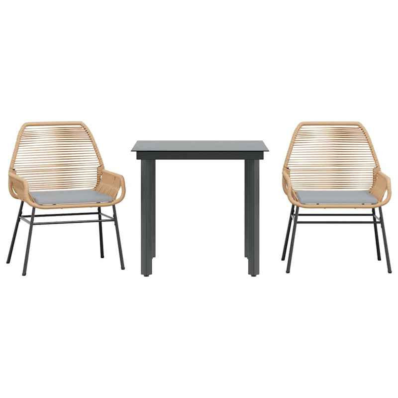 vidaXL 3 Piece Garden Dining Set with Cushions Brown Poly Rattan Glass