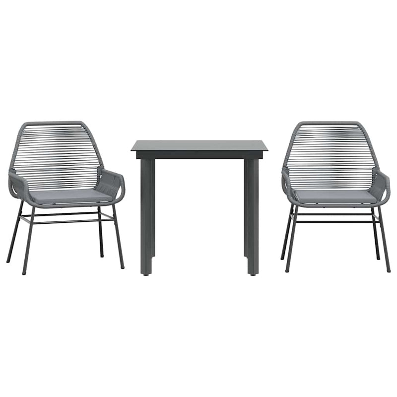 vidaXL 3 Piece Garden Dining Set with Cushions Grey Poly Rattan Glass
