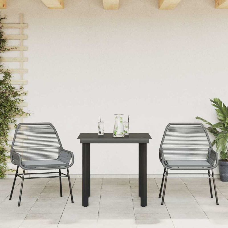 vidaXL 3 Piece Garden Dining Set with Cushions Grey Poly Rattan Glass