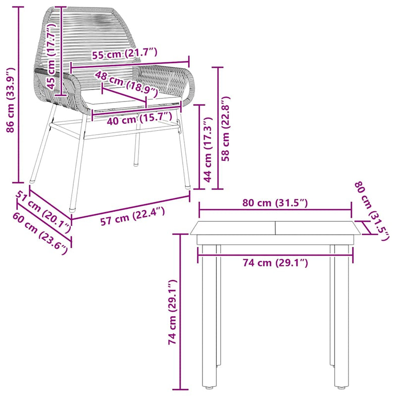 vidaXL 3 Piece Garden Dining Set with Cushions Grey Poly Rattan Glass