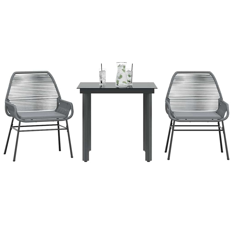 vidaXL 3 Piece Garden Dining Set with Cushions Grey Poly Rattan Glass