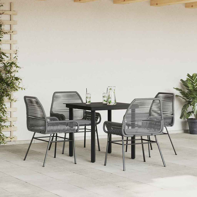 vidaXL 5 Piece Garden Dining Set with Cushions Grey Poly Rattan Glass