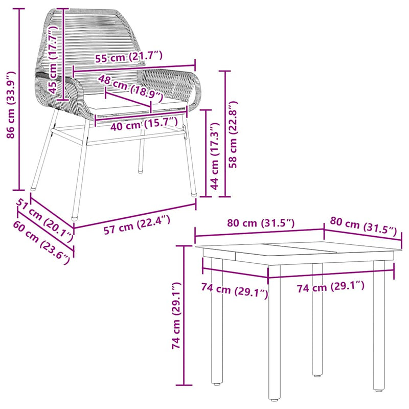 vidaXL 5 Piece Garden Dining Set with Cushions Grey Poly Rattan Glass