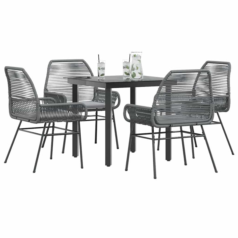 vidaXL 5 Piece Garden Dining Set with Cushions Grey Poly Rattan Glass