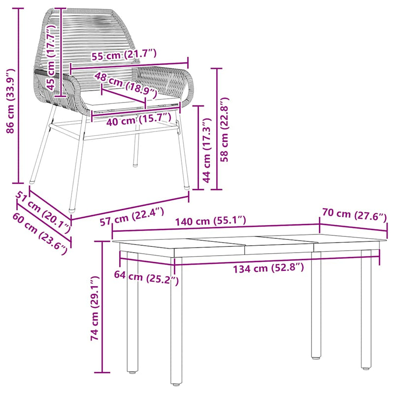 vidaXL 5 Piece Garden Dining Set with Cushions Grey Poly Rattan Glass