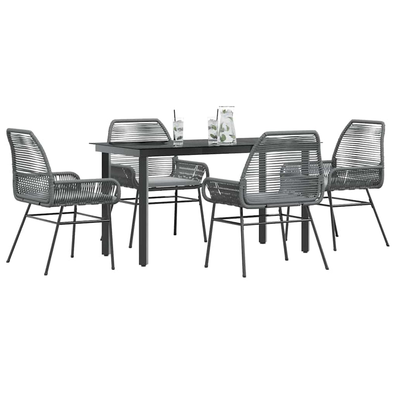 vidaXL 5 Piece Garden Dining Set with Cushions Grey Poly Rattan Glass