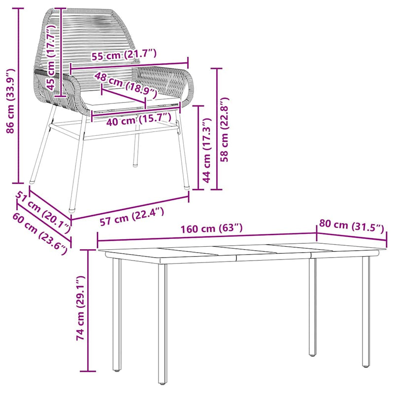 vidaXL 5 Piece Garden Dining Set with Cushions Grey Poly Rattan Glass