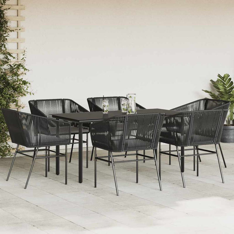 vidaXL 7 Piece Garden Dining Set with Cushions Black Poly Rattan Glass
