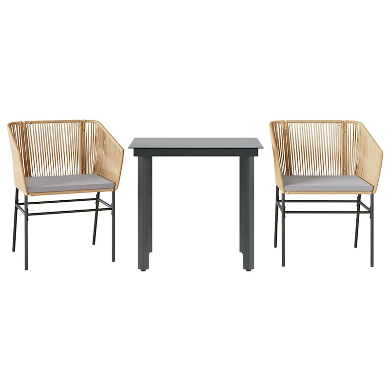 vidaXL 3 Piece Garden Dining Set with Cushions Brown Poly Rattan Glass