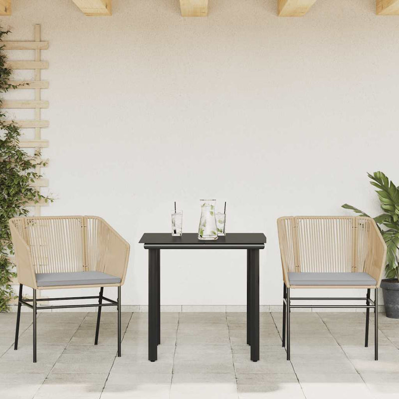 vidaXL 3 Piece Garden Dining Set with Cushions Brown Poly Rattan Glass
