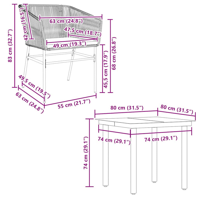 vidaXL 5 Piece Garden Dining Set with Cushions Brown Poly Rattan Glass