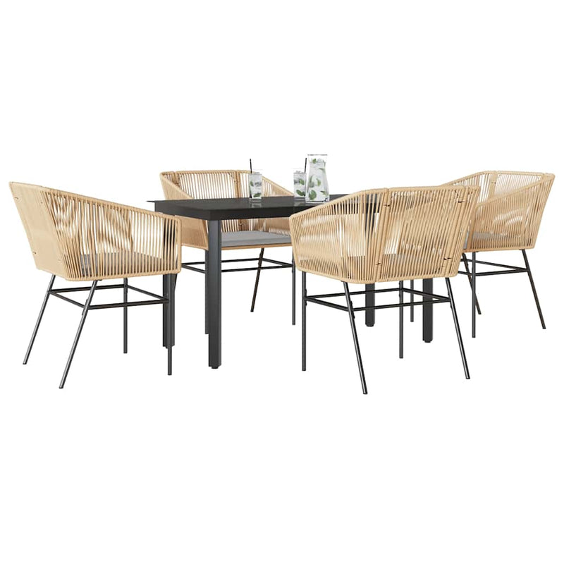 vidaXL 5 Piece Garden Dining Set with Cushions Brown Poly Rattan Glass