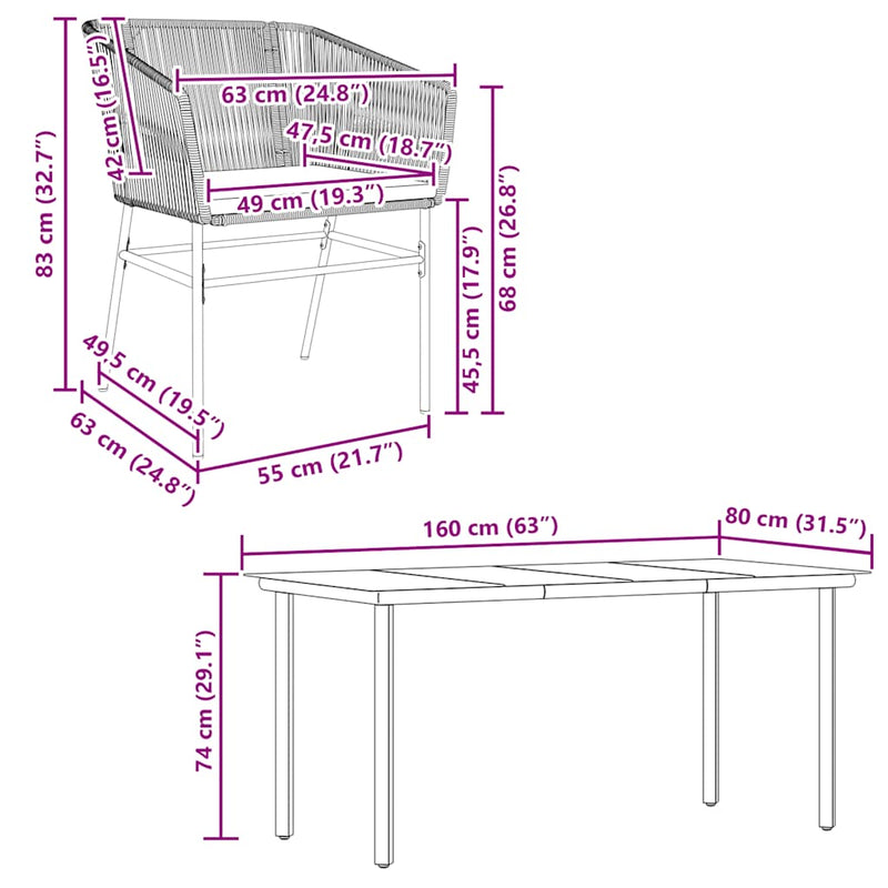 vidaXL 5 Piece Garden Dining Set with Cushions Brown Poly Rattan Glass