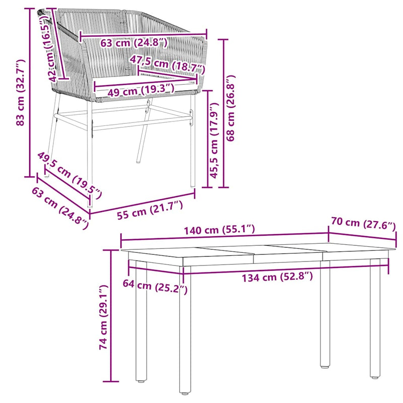 vidaXL 5 Piece Garden Dining Set with Cushions Grey Poly Rattan Glass