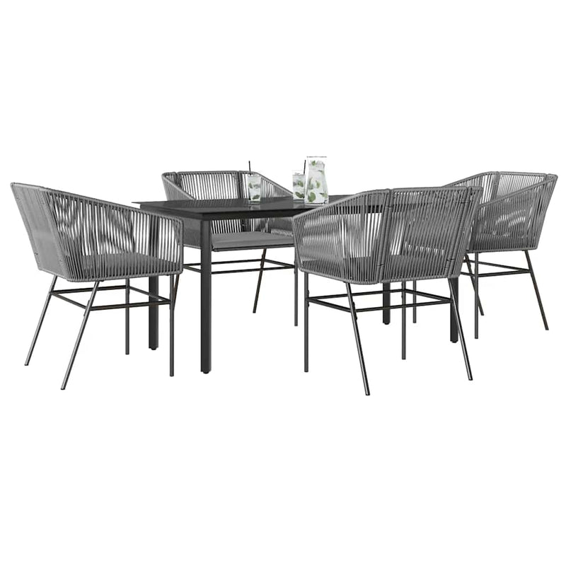 vidaXL 5 Piece Garden Dining Set with Cushions Grey Poly Rattan Glass