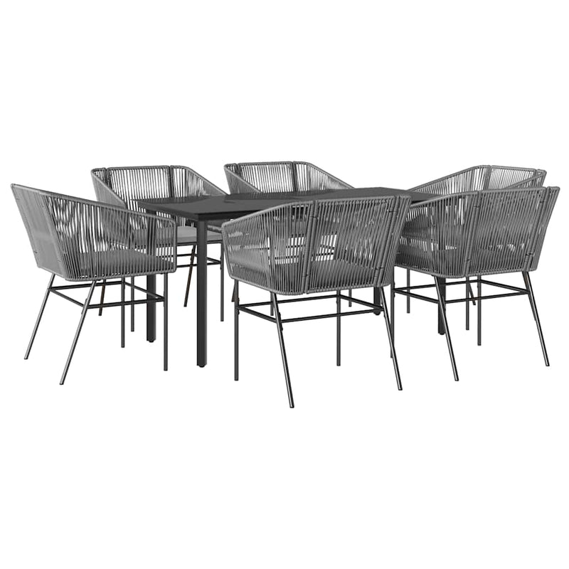 vidaXL 7 Piece Garden Dining Set with Cushions Grey Poly Rattan Glass