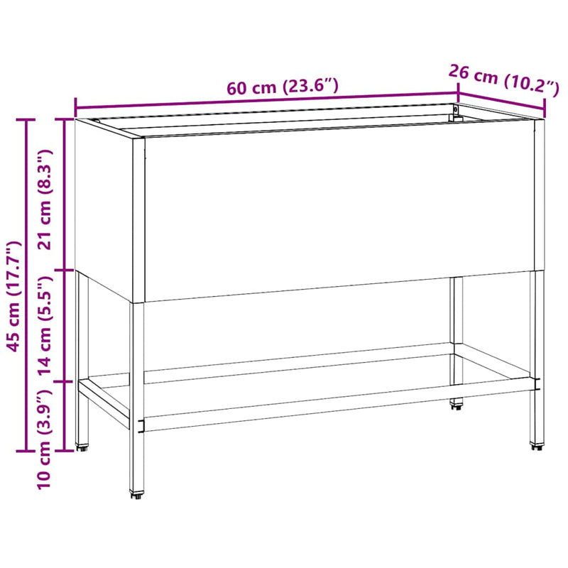 vidaXL Raised Garden Planter Black 60 x 26 x 45 cm Steel