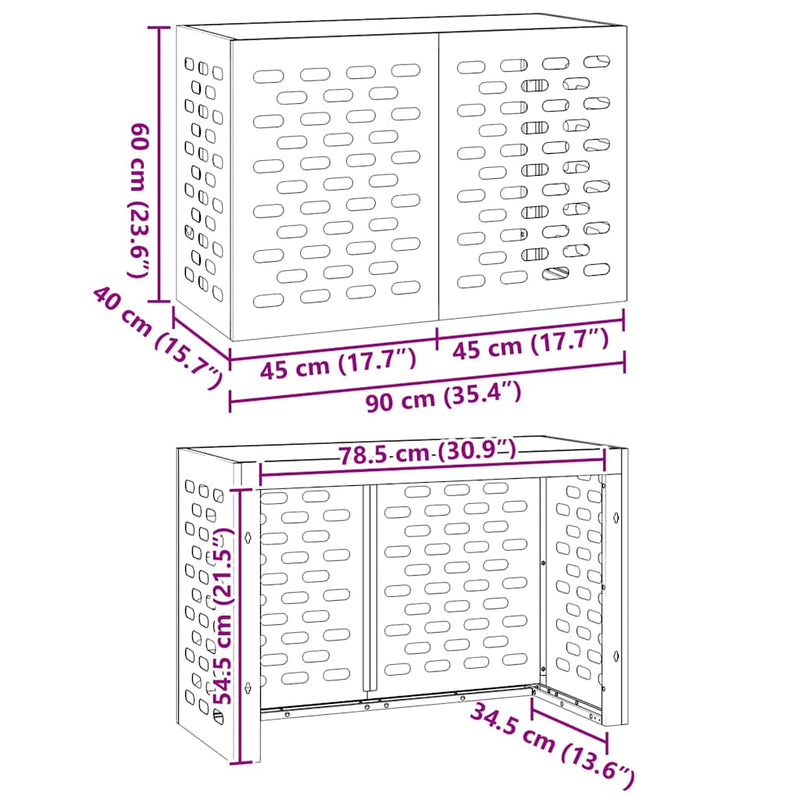 vidaXL Air Conditioner Cover Black 90 x 40 x 60 cm Steel
