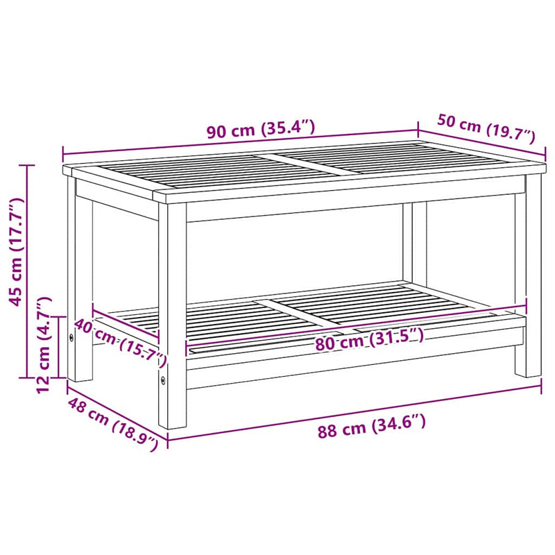 vidaXL Coffee Table Brown 110 x 55 x 45 cm Solid acacia wood
