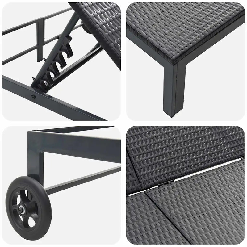 Sunbed Black 206 x 115 x 75 cm Poly Rattan