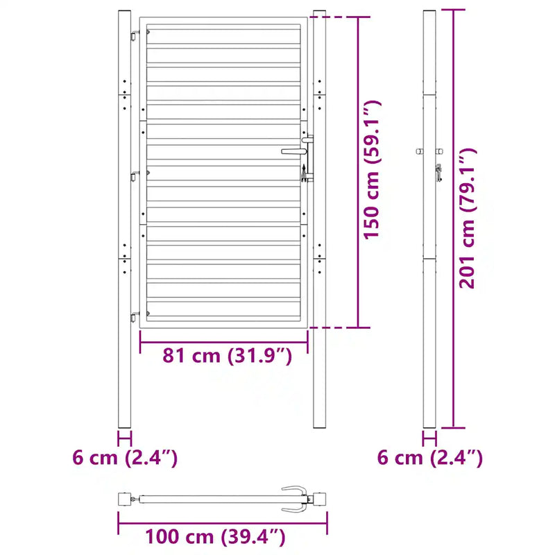 Garden Gate Lockable Black 100x150 cm Aluminium