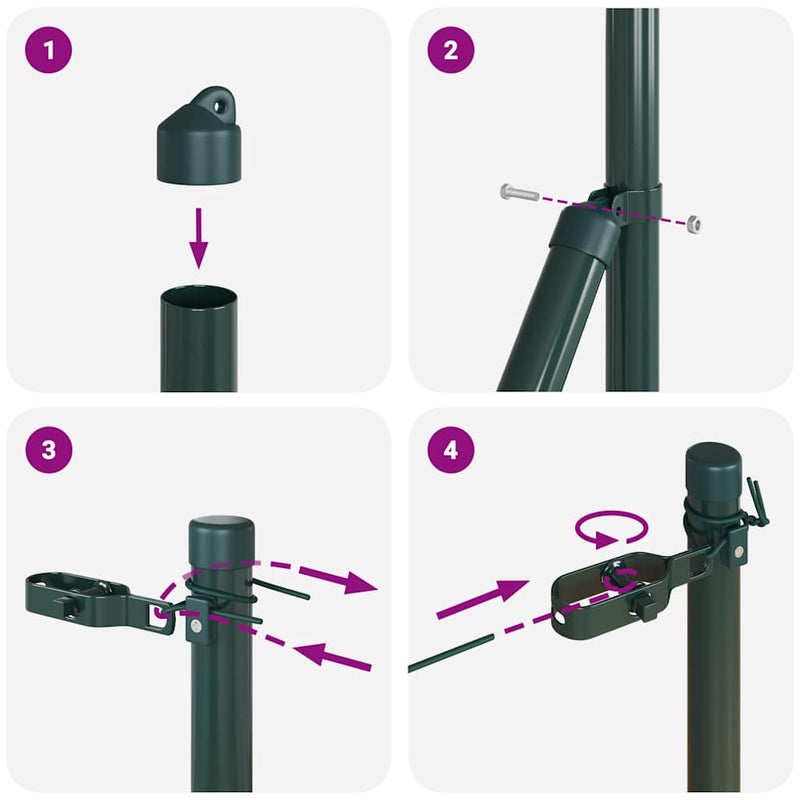 vidaXL Fence Post 7 pcs Green Steel