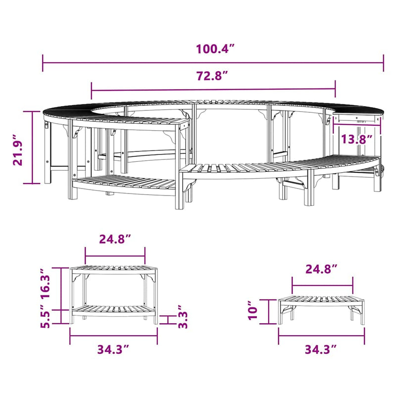 vidaXL Hot Tub Surround Brown Ø255 x 55,5 cm Solid Acacia Wood