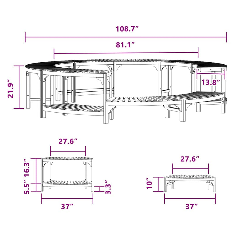 vidaXL Hot Tub Surround Brown Ø275 x 55,5 cm Solid Acacia Wood
