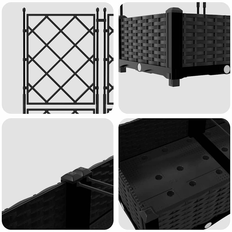 vidaXL Garden Planter with Trellis 3 pcs Black 120 x 40 x 125.5 cm PP
