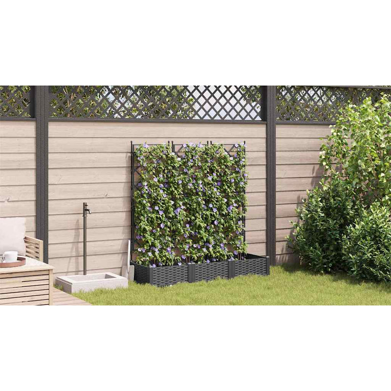 vidaXL Garden Planter with Trellis 3 pcs Black 120 x 40 x 125.5 cm PP