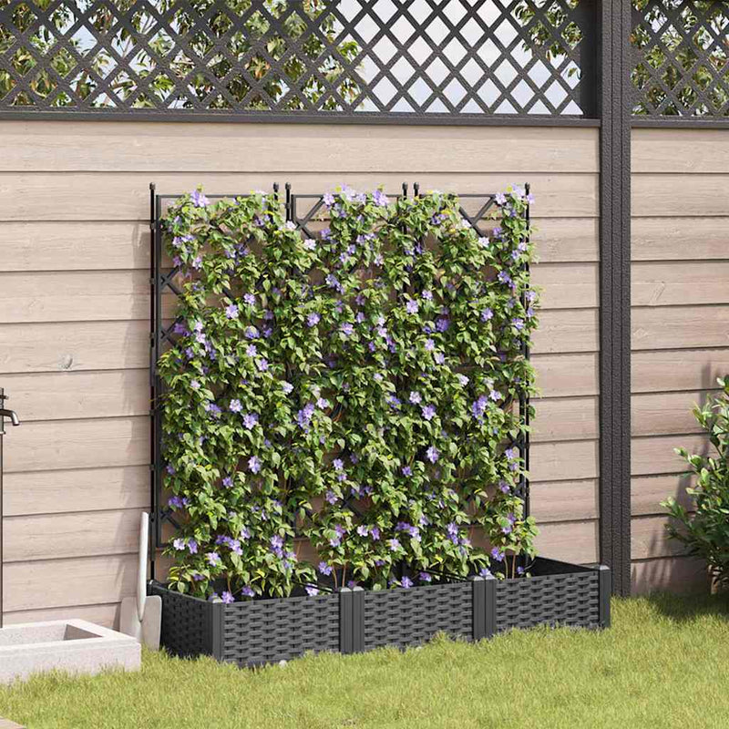 vidaXL Garden Planter with Trellis 3 pcs Black 120 x 40 x 125.5 cm PP