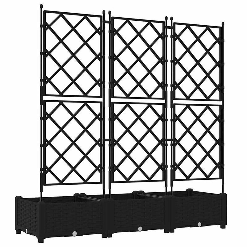 vidaXL Garden Planter with Trellis 3 pcs Black 120 x 40 x 125.5 cm PP